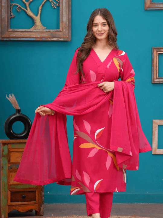 Fuchsia Bloom Cotton Kurta Set