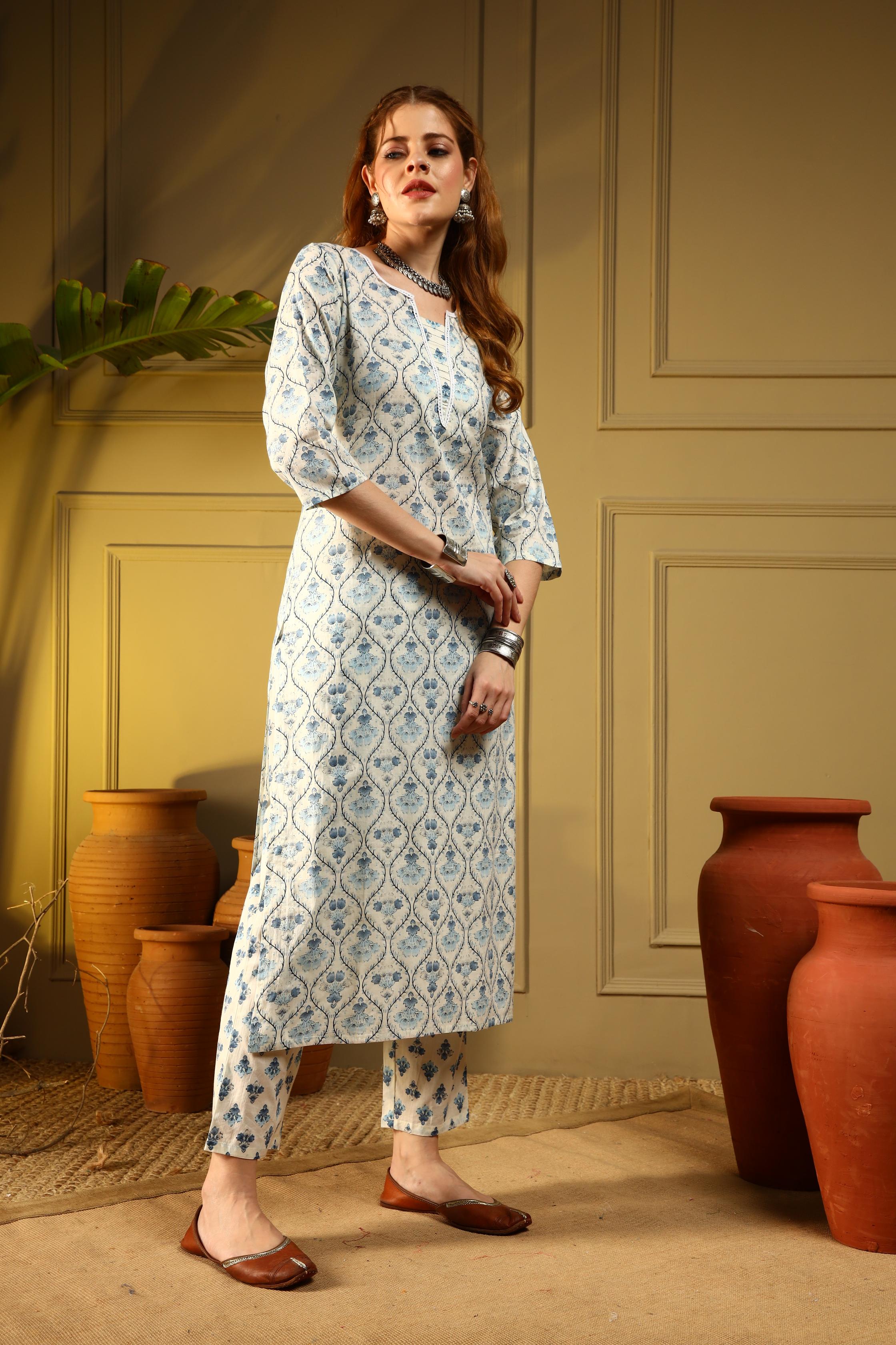 Moonlight Mist White & Blue Kurta Set