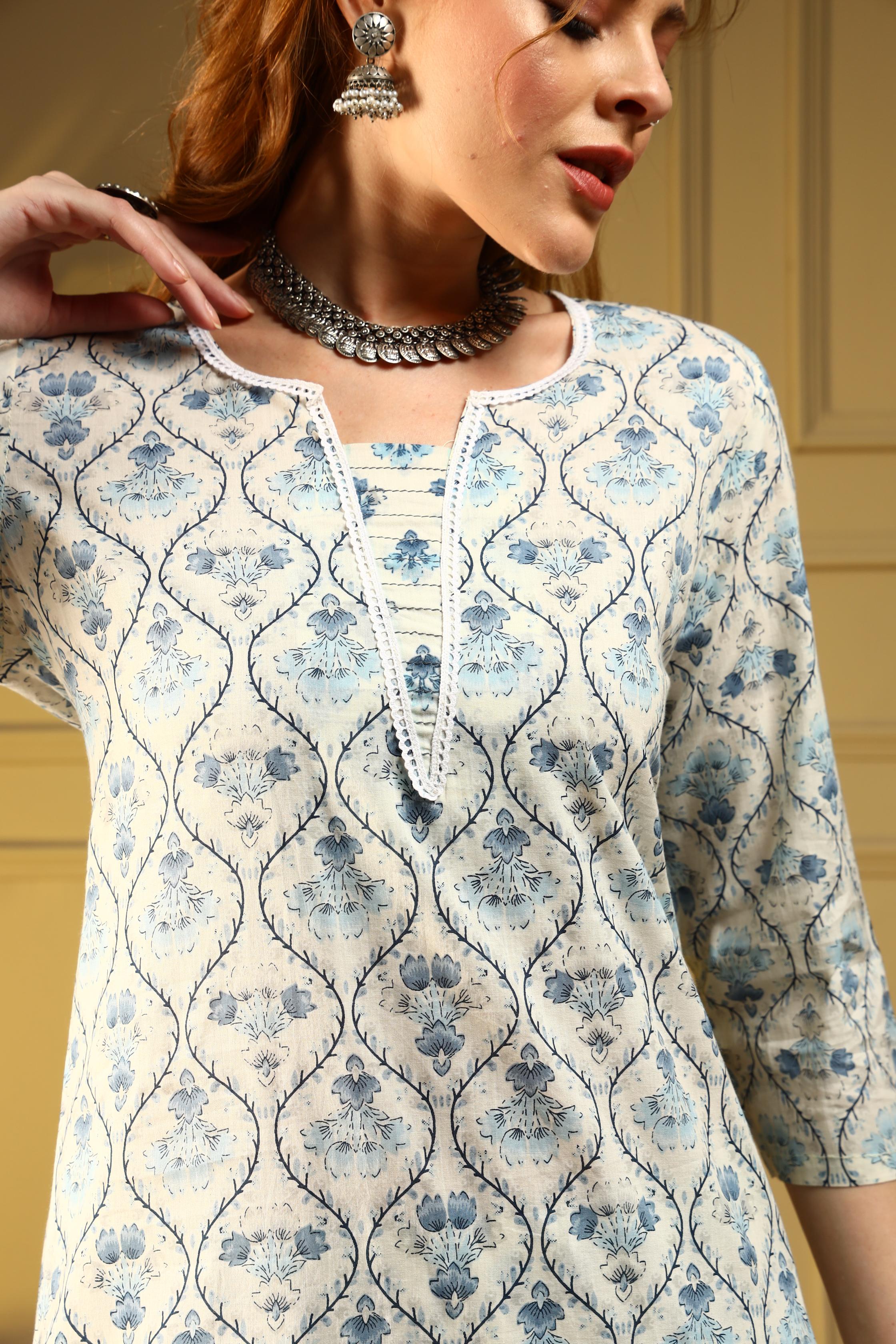 Moonlight Mist White & Blue Kurta Set
