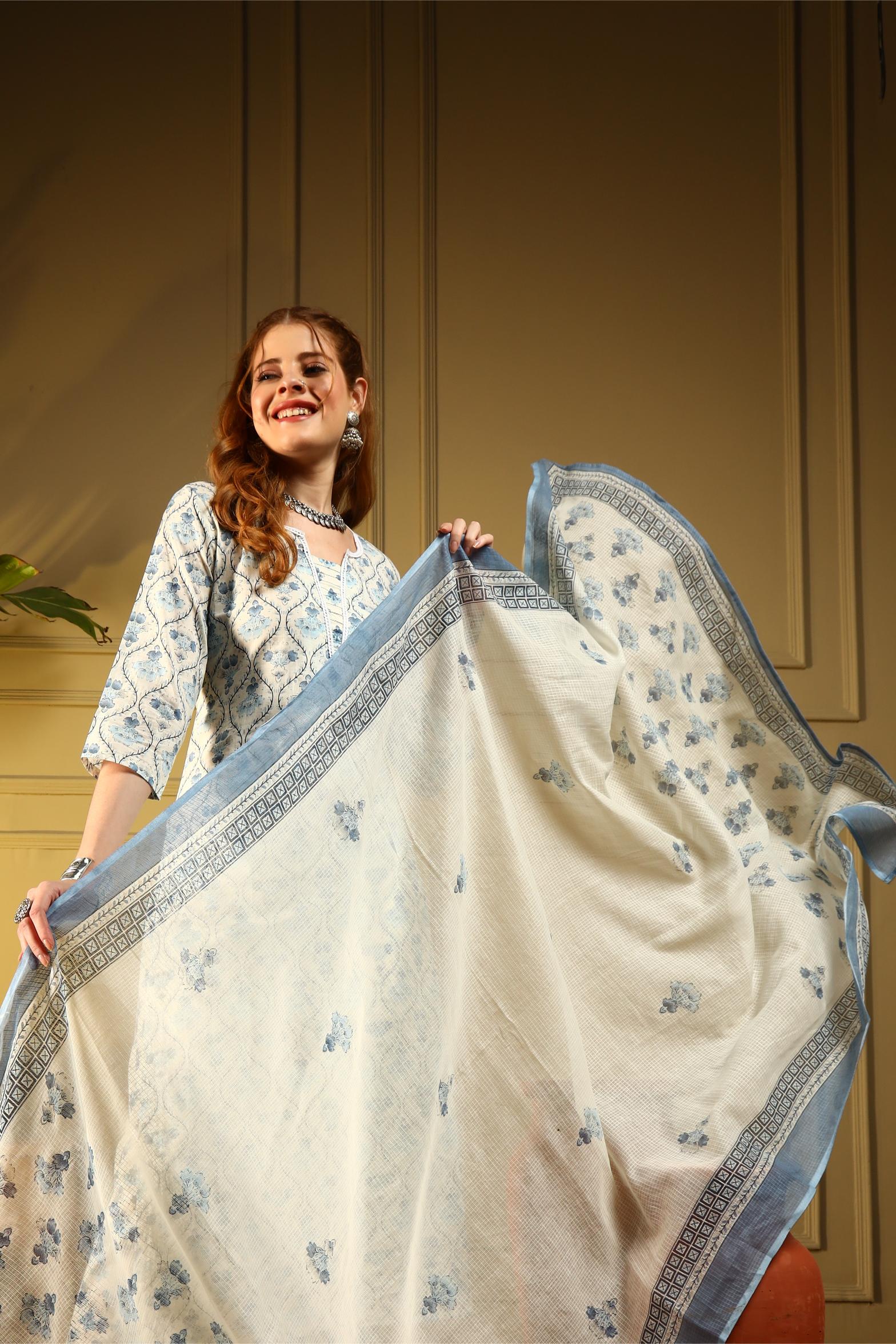 Moonlight Mist White & Blue Kurta Set