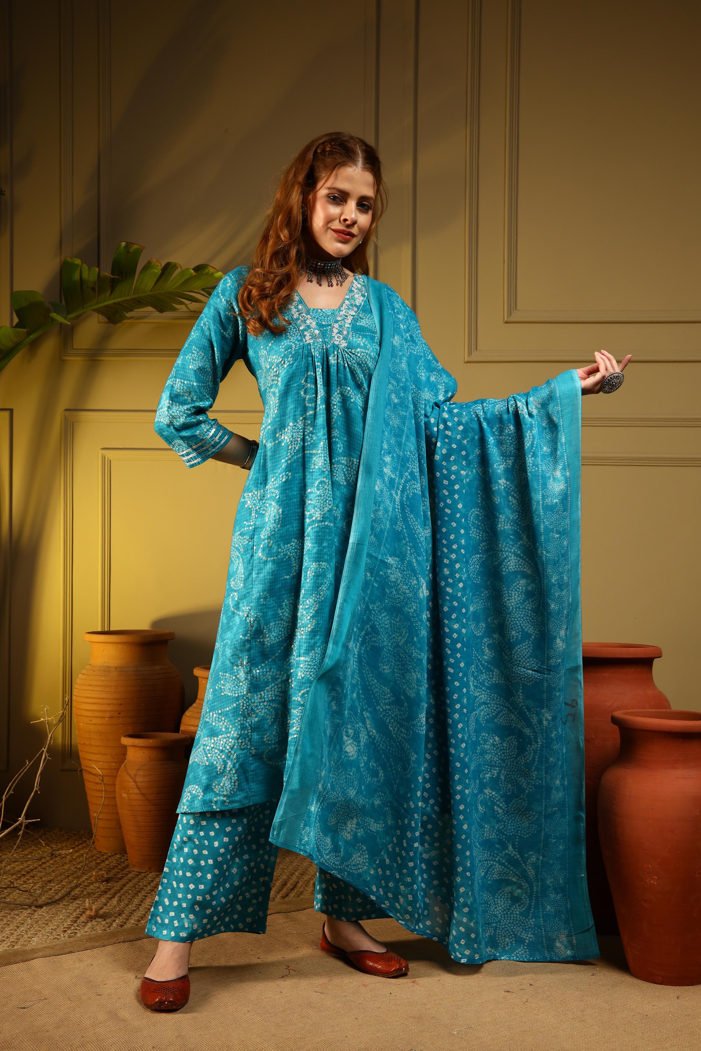 Ocean Breeze Blue Printed Kurta Set