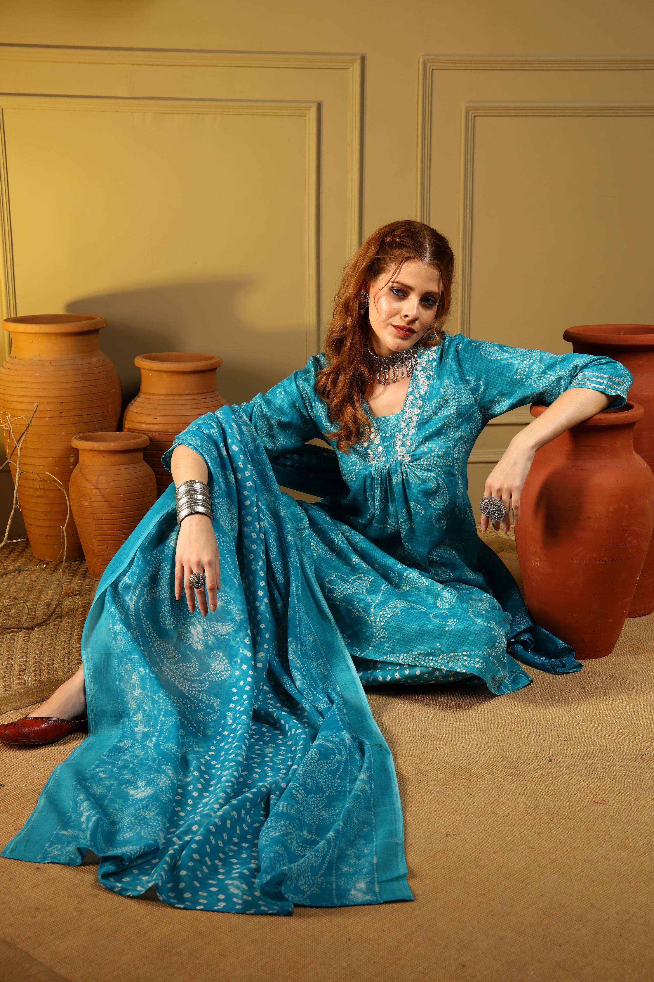 Ocean Breeze Blue Printed Kurta Set