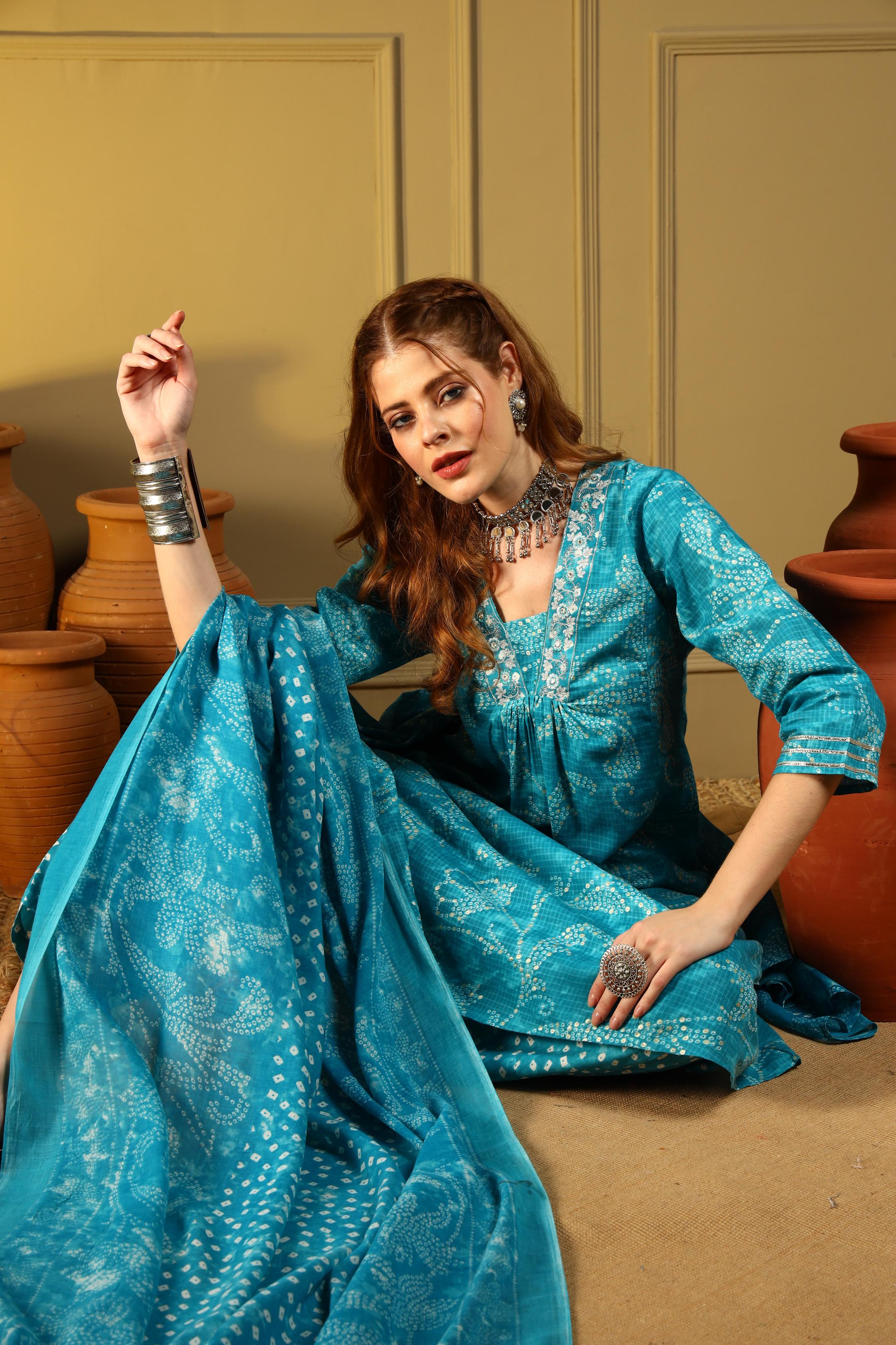 Ocean Breeze Blue Printed Kurta Set