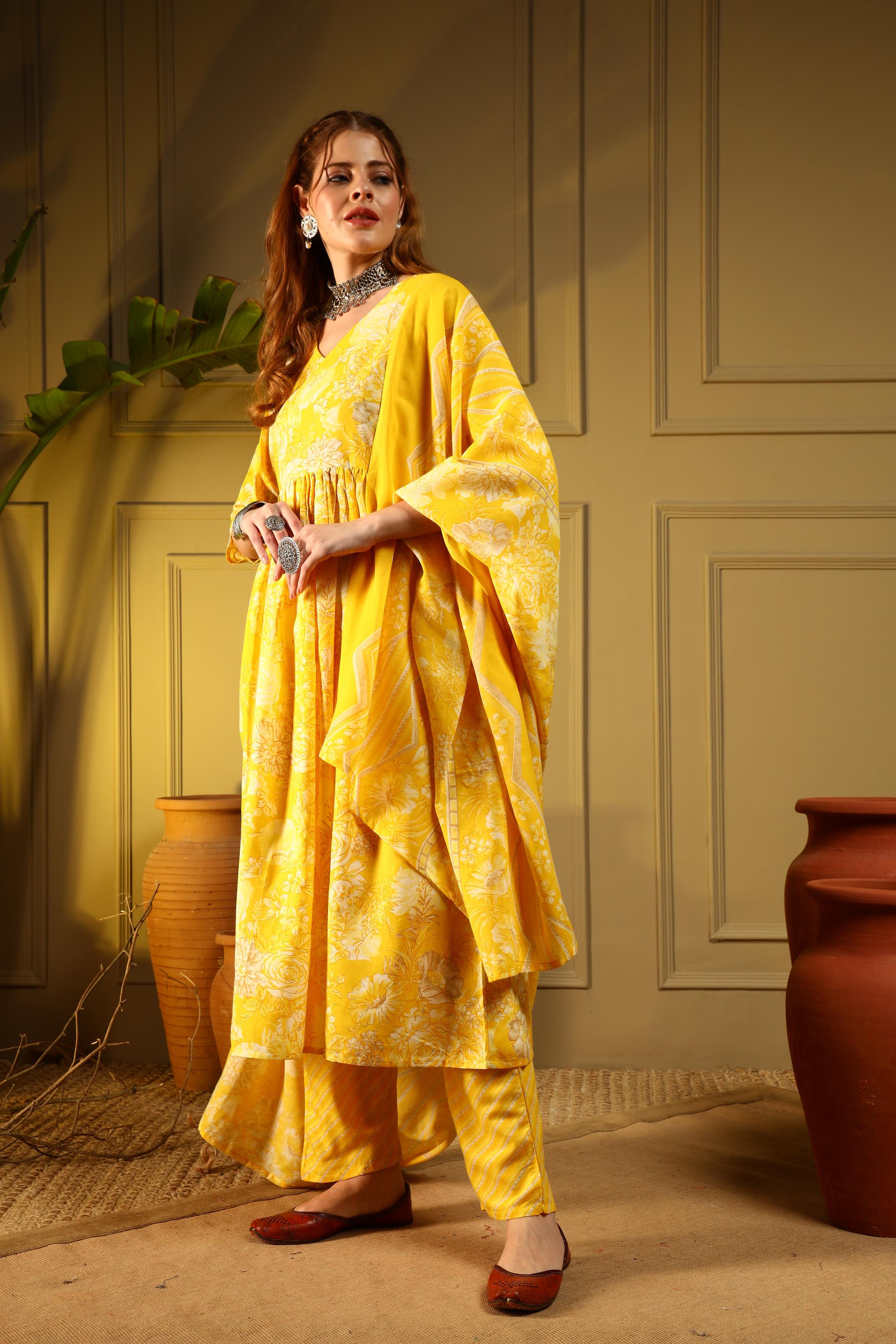 Radiant Yellow Floral Cotton Suit Set