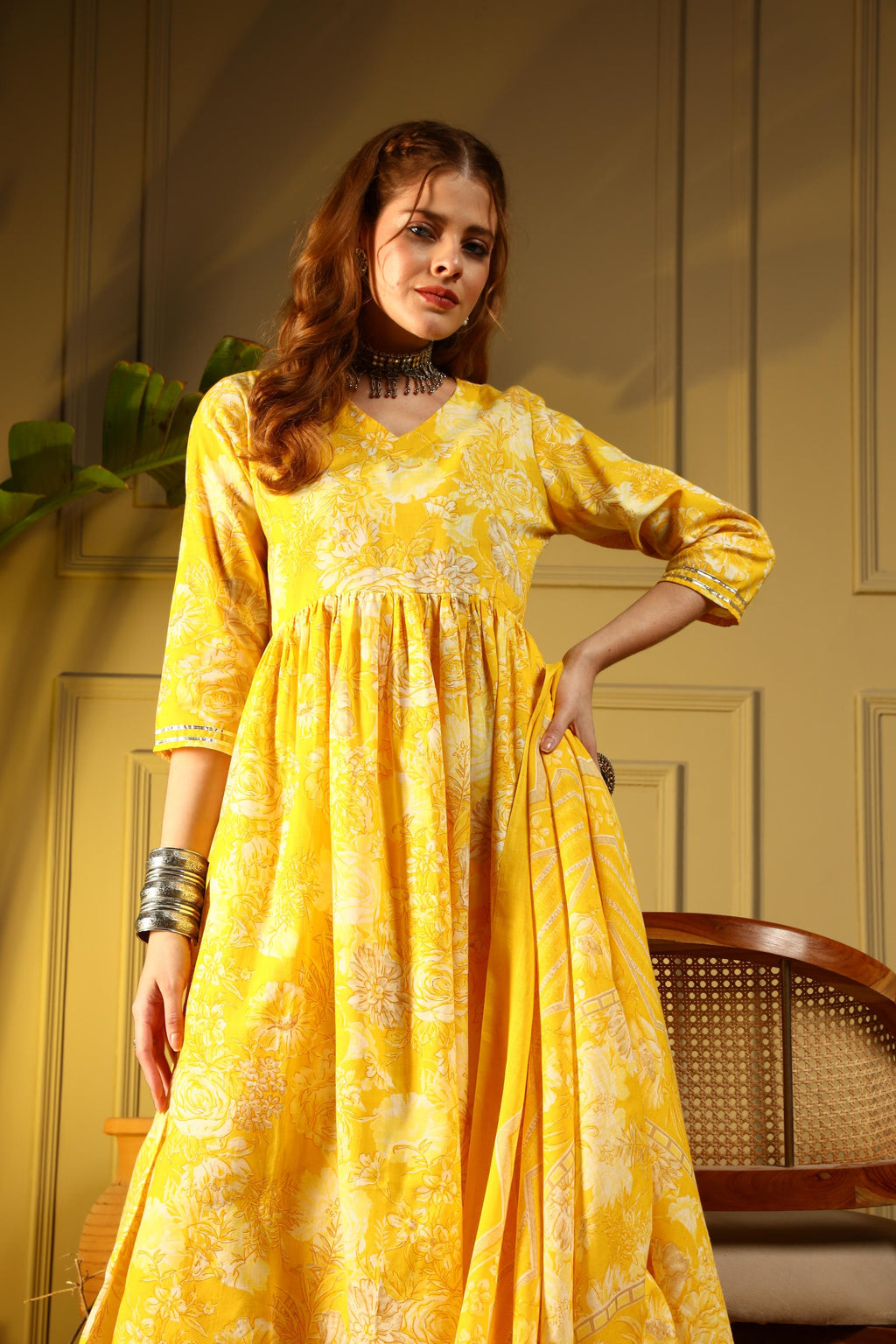 Radiant Yellow Floral Cotton Suit Set