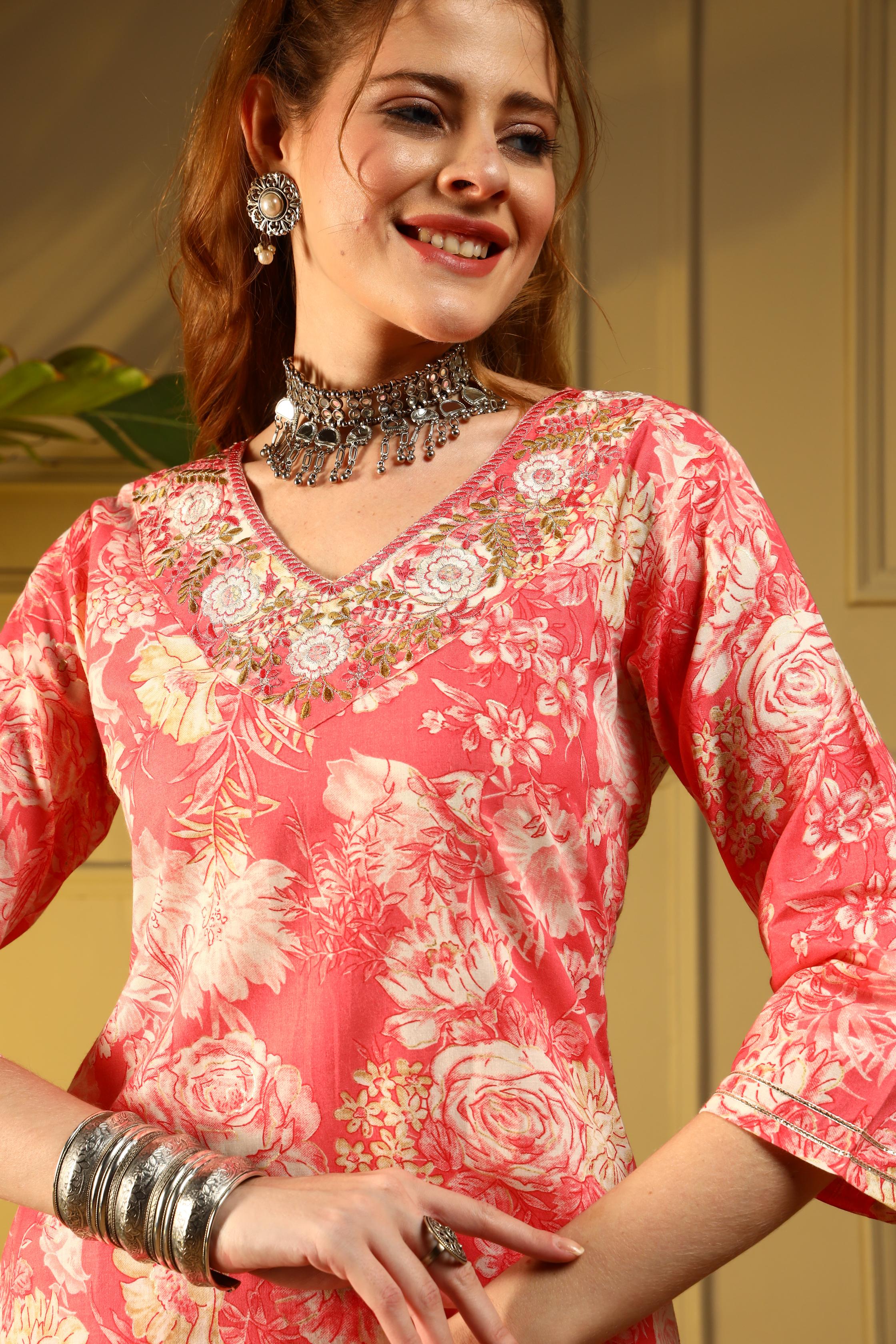 Blush Bloom Coral Kurta