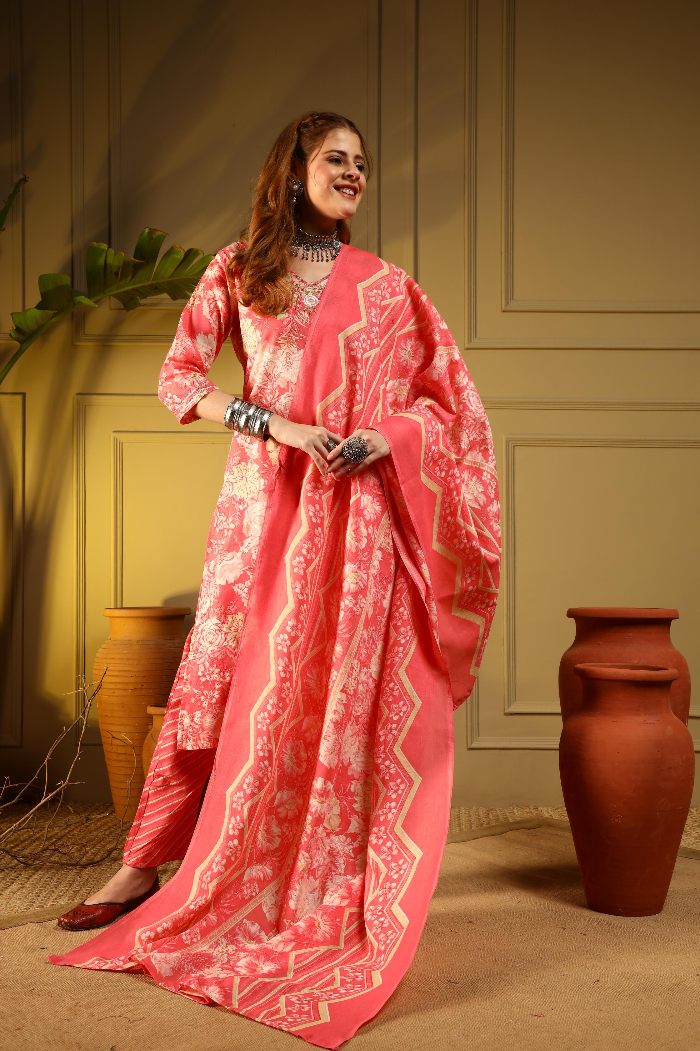 Blush Bloom Coral Kurta
