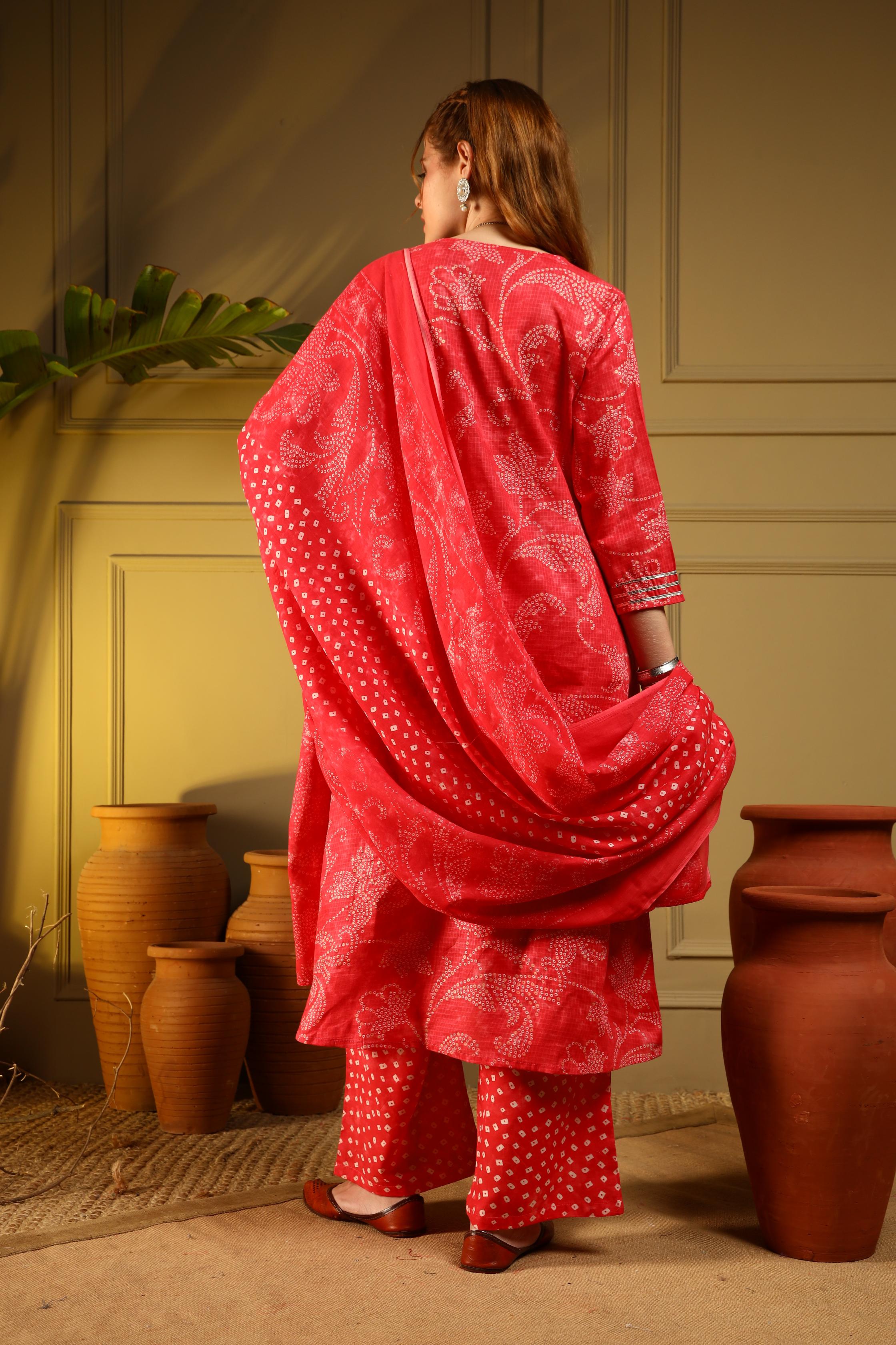 Bold Red Handblock Cotton Suit Set