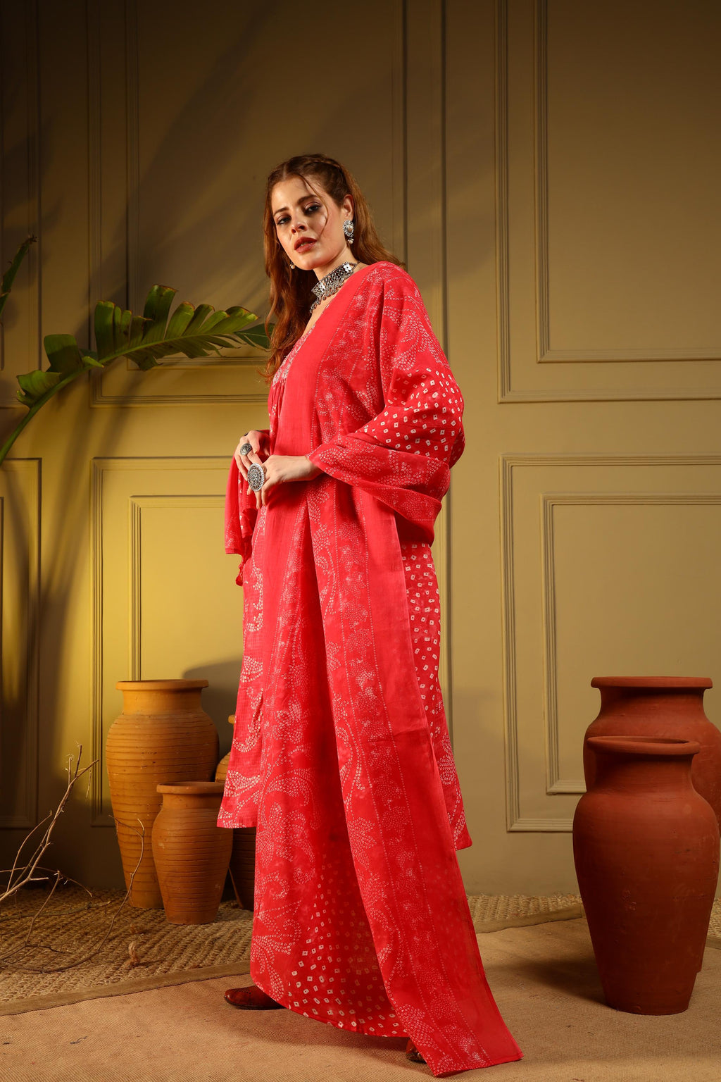 Bold Red Handblock Cotton Suit Set