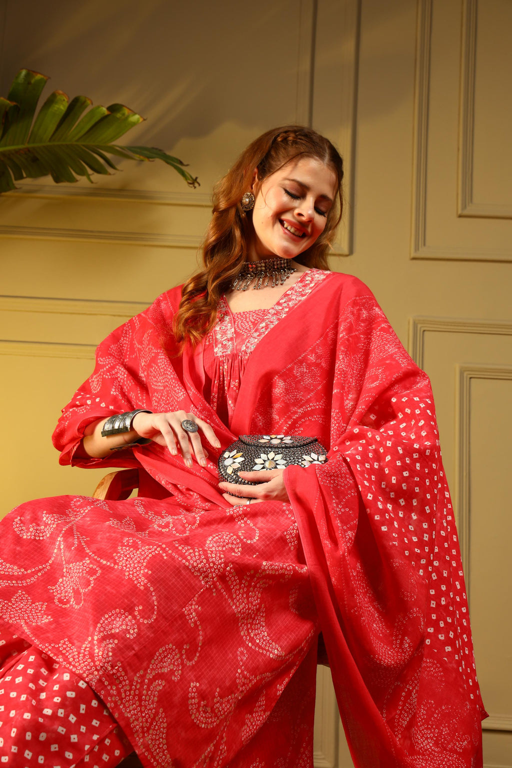 Bold Red Handblock Cotton Suit Set
