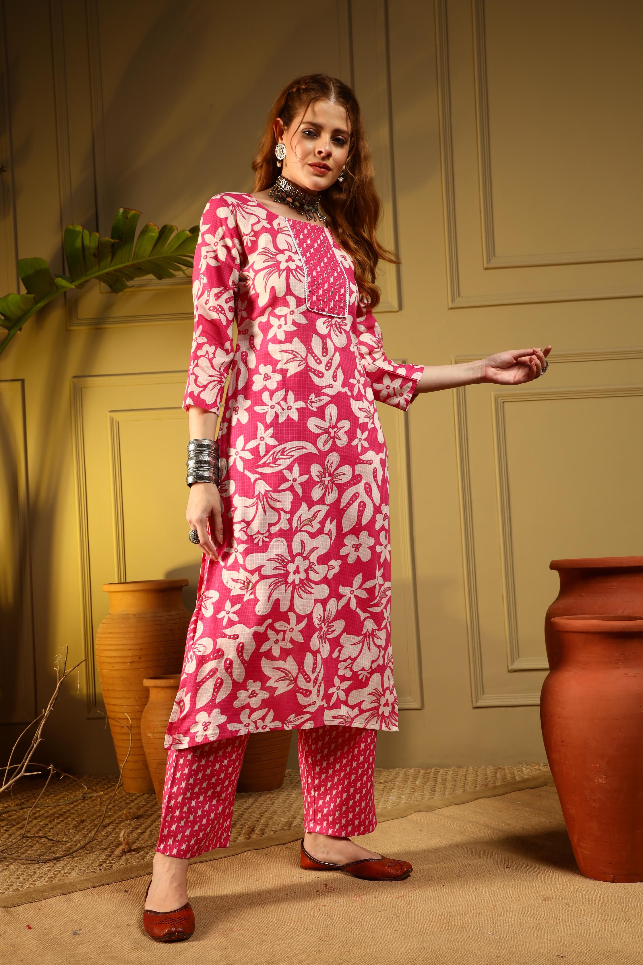 Blossom Charm Pink Printed Kurta Set