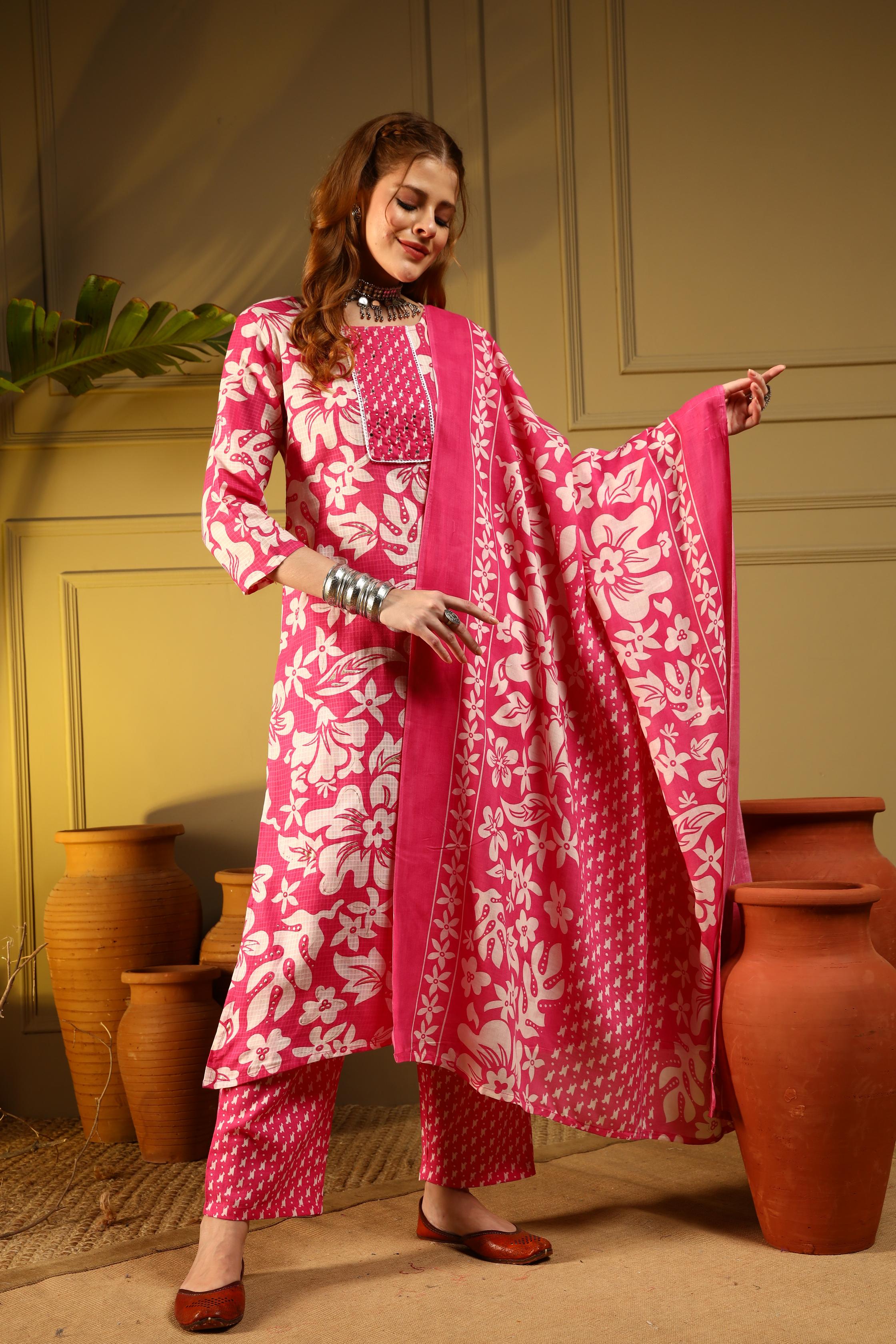 Blossom Charm Pink Printed Kurta Set