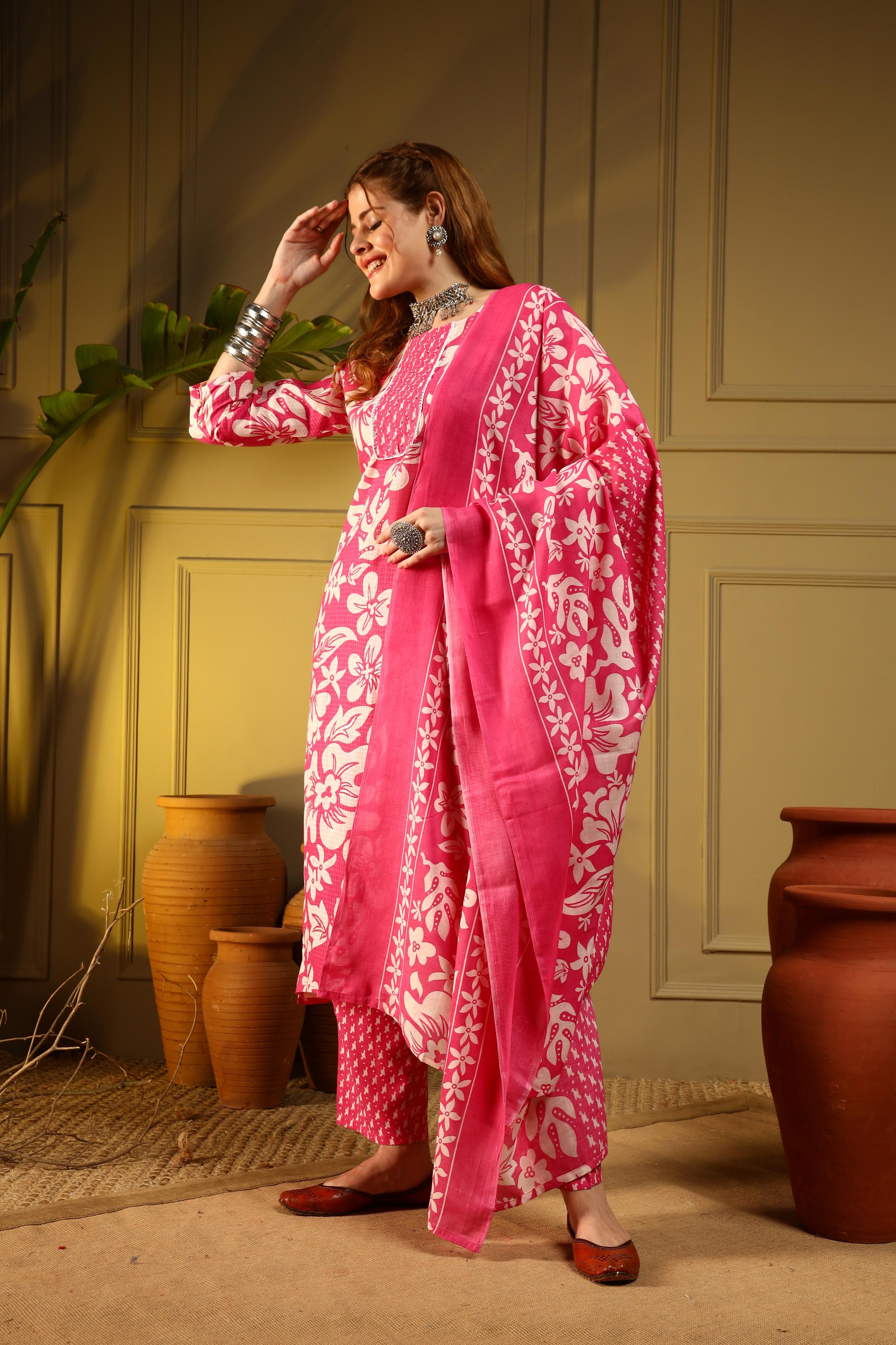 Blossom Charm Pink Printed Kurta Set