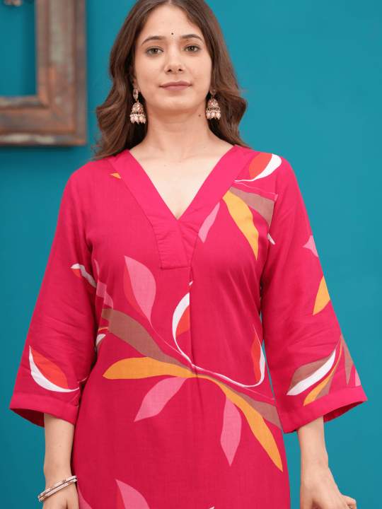Fuchsia Bloom Cotton Kurta Set