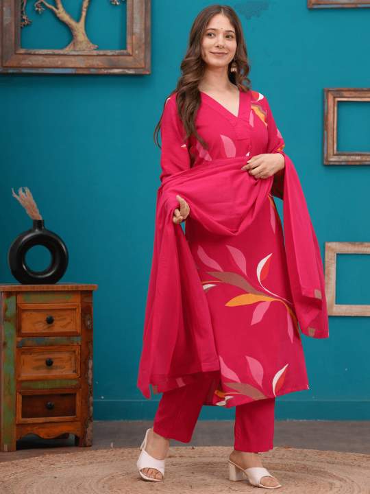 Fuchsia Bloom Cotton Kurta Set
