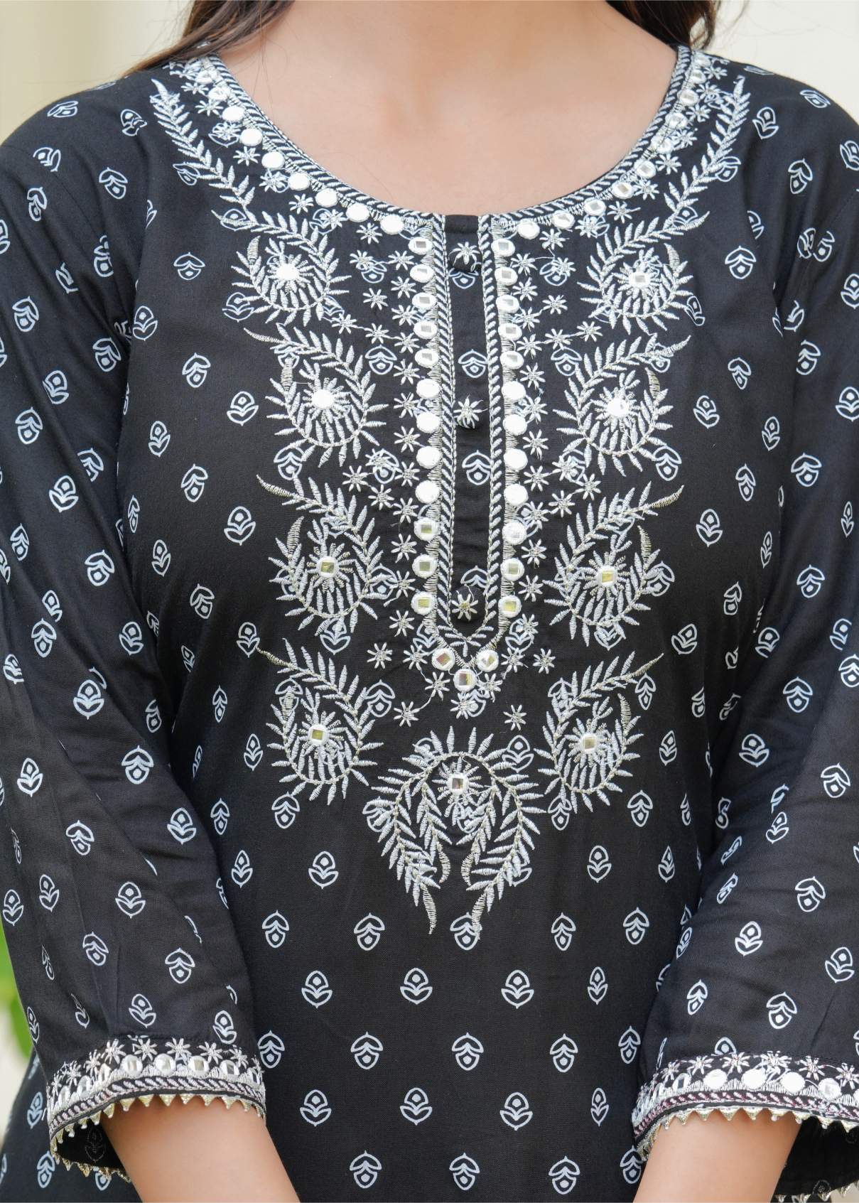 Black Embroidered Cotton Kurta Set
