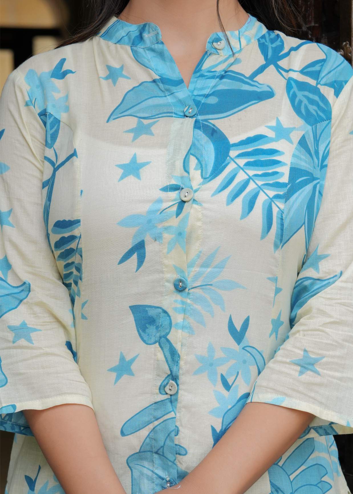 Ivory & Blue Botanical Print Cotton Co-ord Set