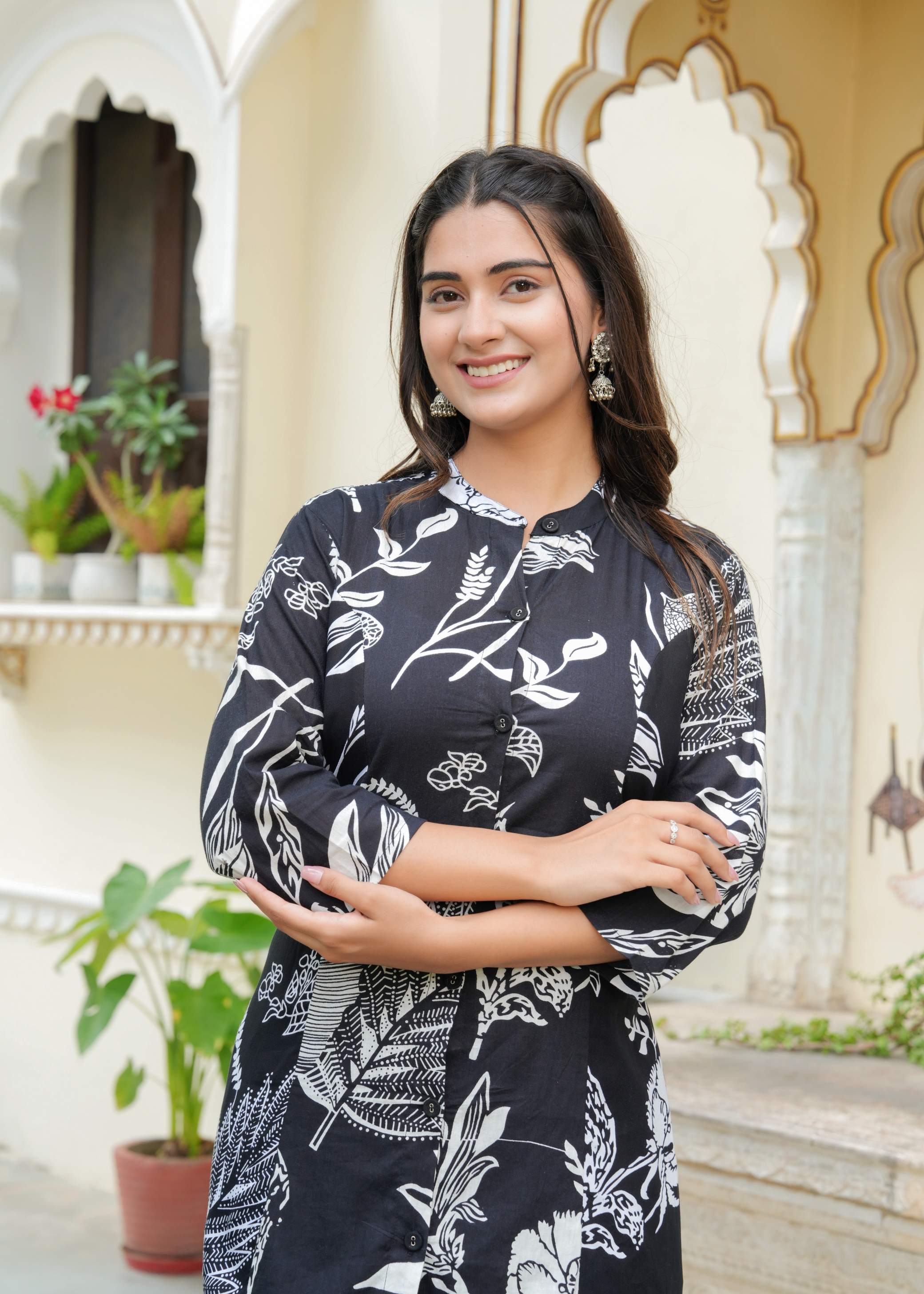 Black & White Botanical Print Cotton Co-ord Set