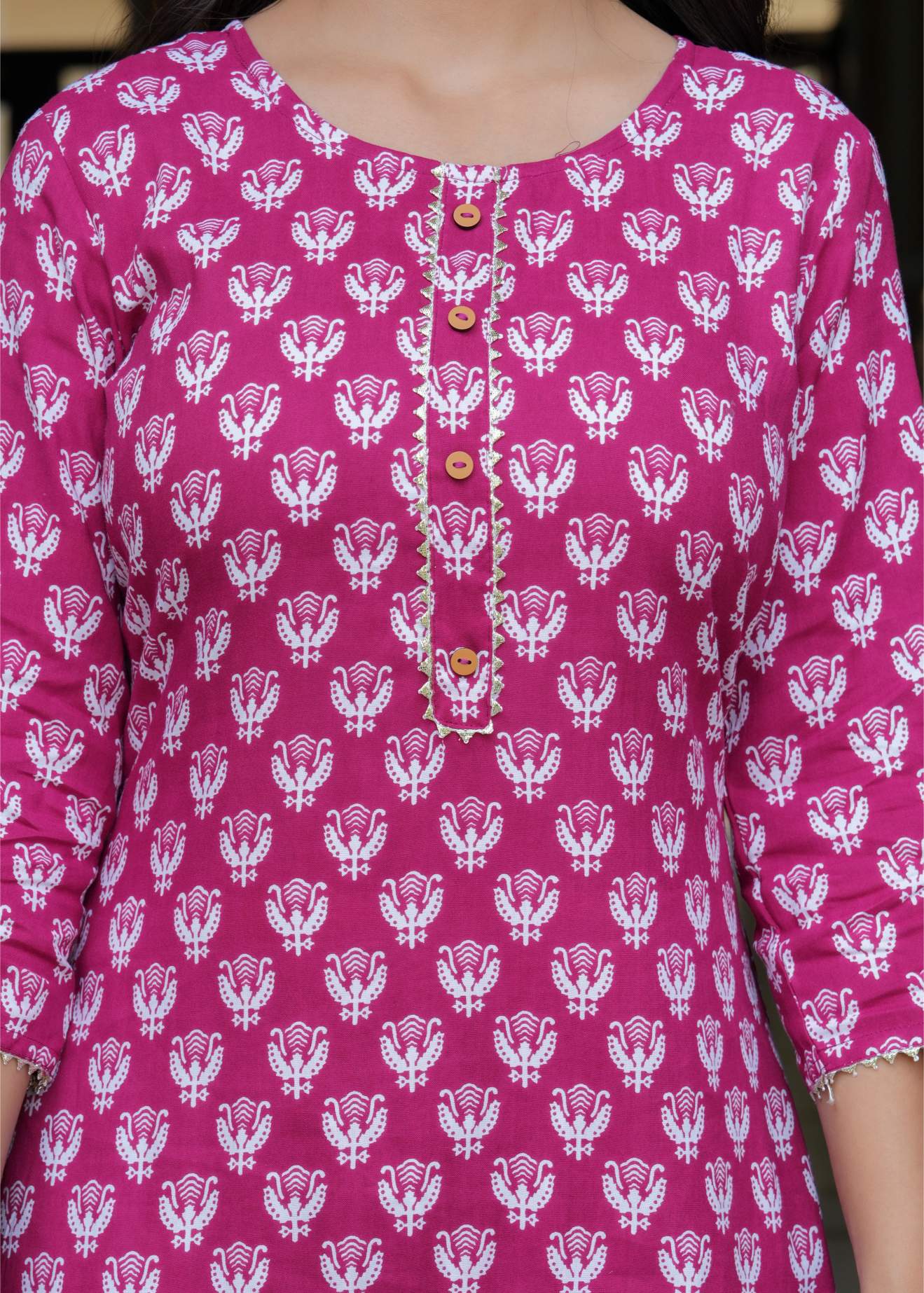 Magenta Printed Cotton Kurta Set