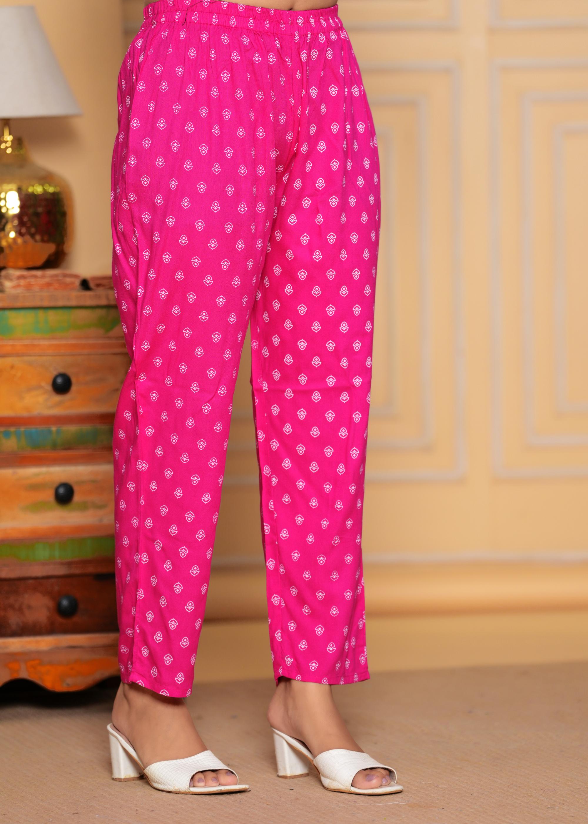 Pink Printed Cotton Kurta Set