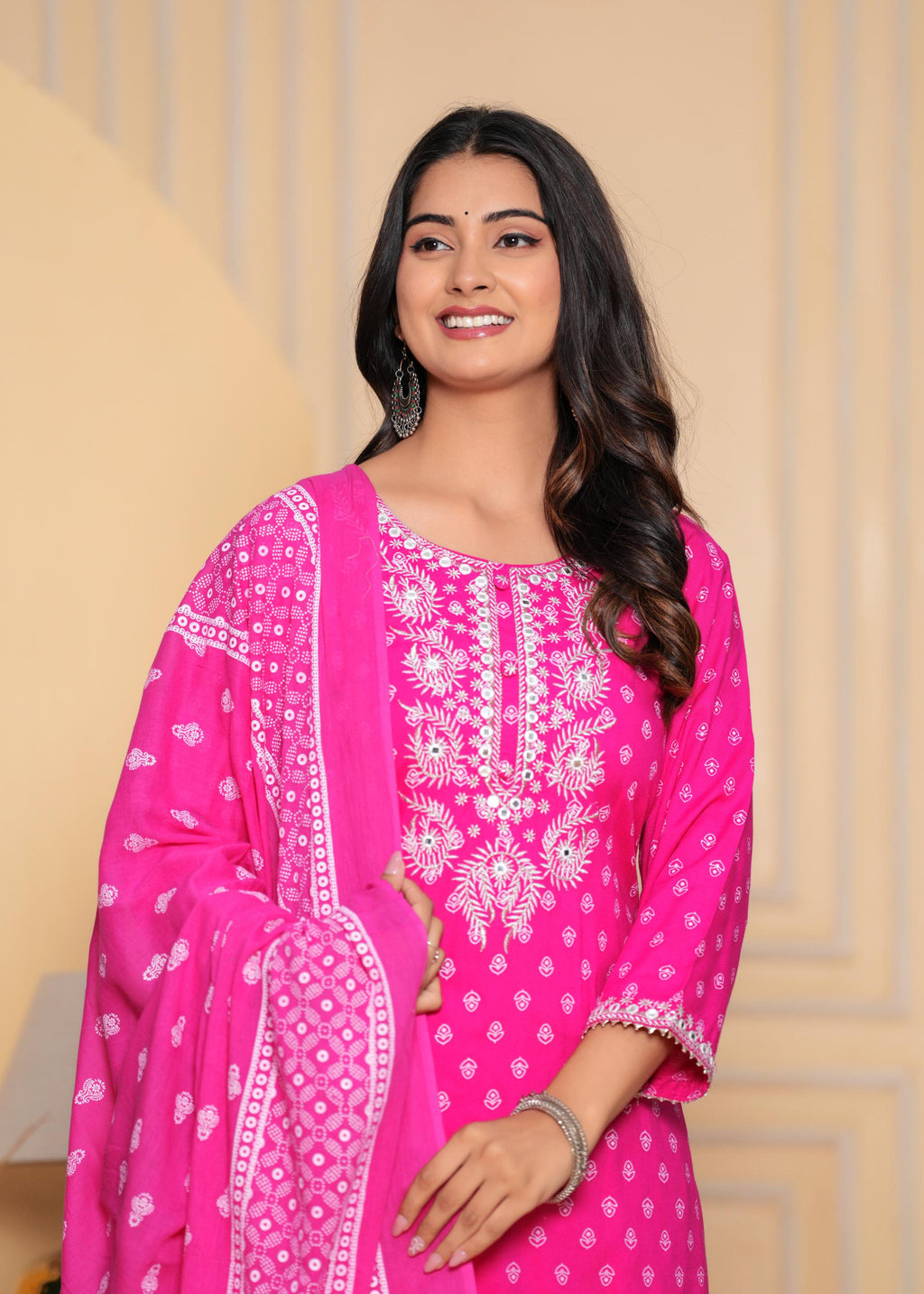 Pink Printed Cotton Kurta Set