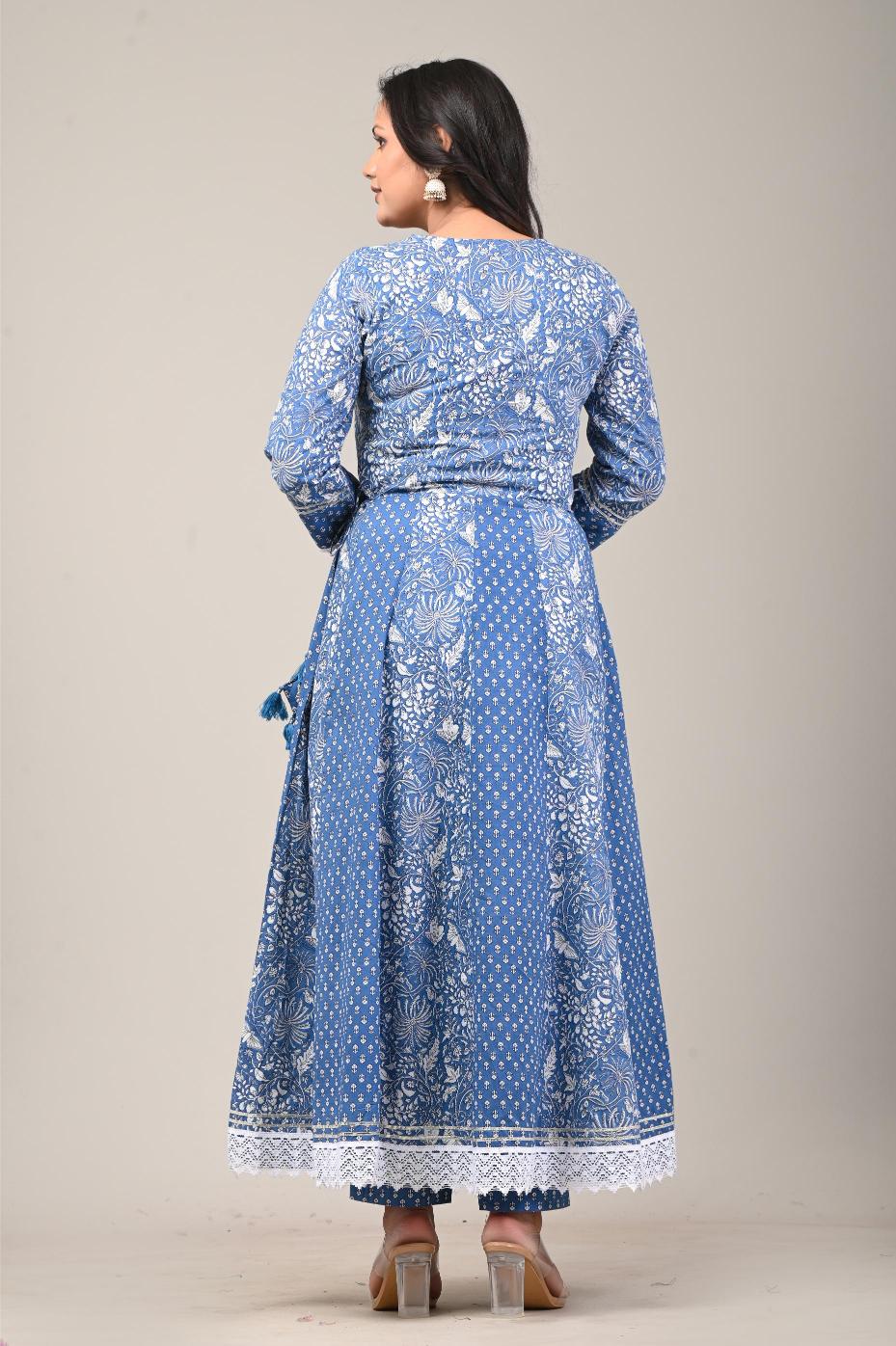 Indigo Blue Printed Anarkali Kurta Set