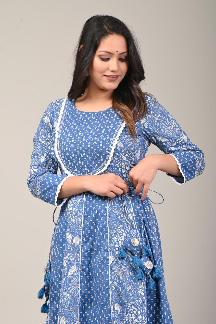 Indigo Blue Printed Anarkali Kurta Set