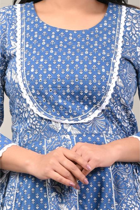 Indigo Blue Printed Anarkali Kurta Set