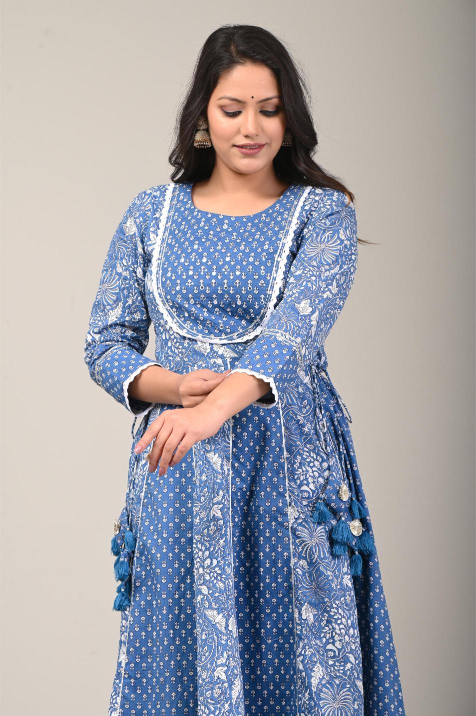 Indigo Blue Printed Anarkali Kurta Set