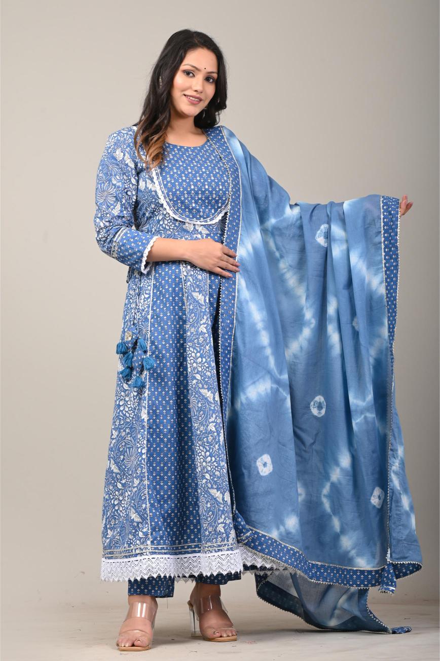 Indigo Blue Printed Anarkali Kurta Set