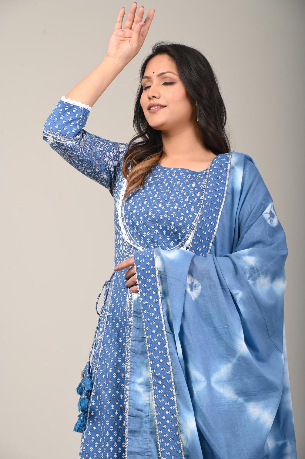 Indigo Blue Printed Anarkali Kurta Set
