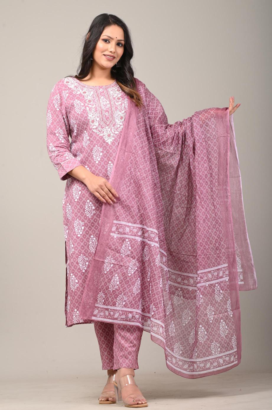 Handblock Printed Cotton Kurta Set