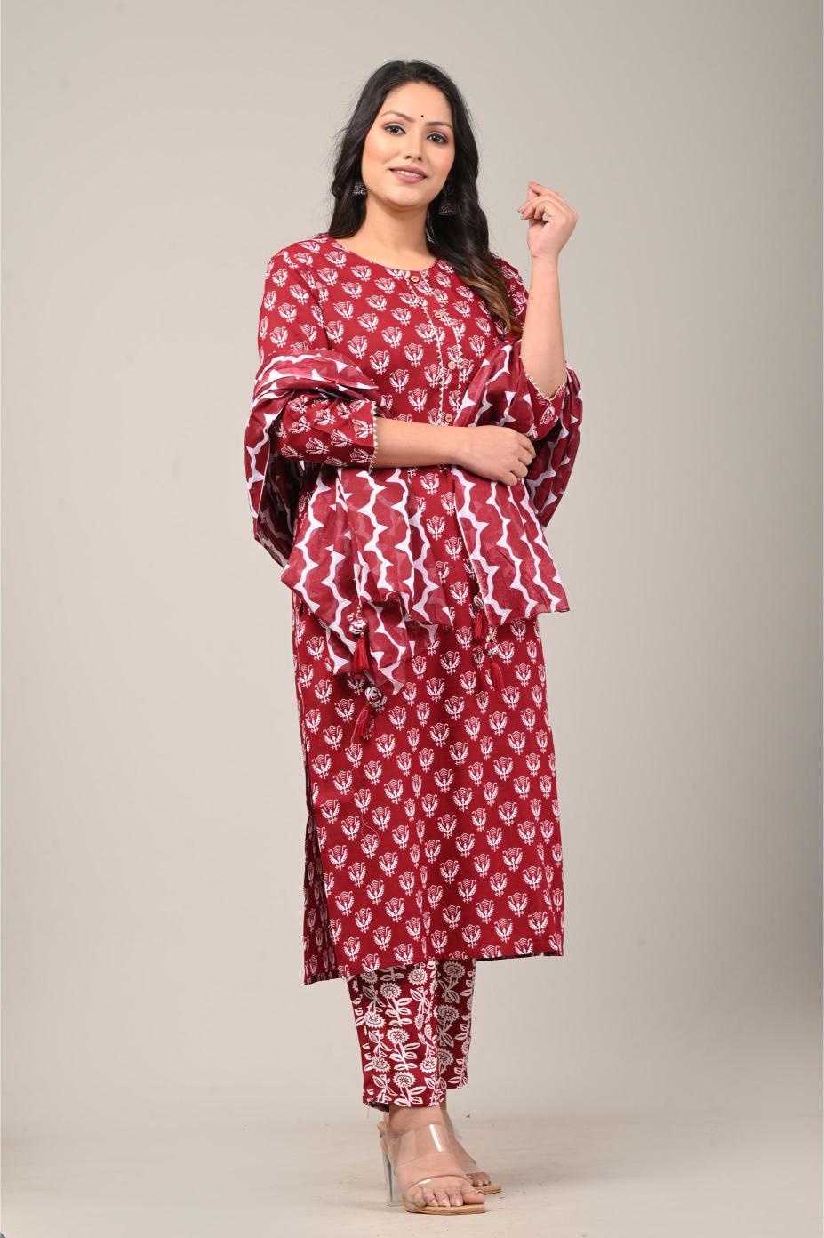 Hand-Block Printed Cotton Kurta Set