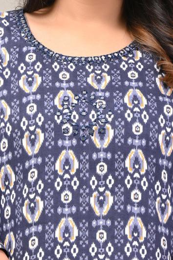 Indigo Blue Ikat Printed Cotton Suit Set