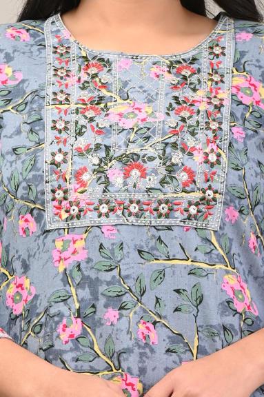 Blue Floral Printed Cotton Kurta Set