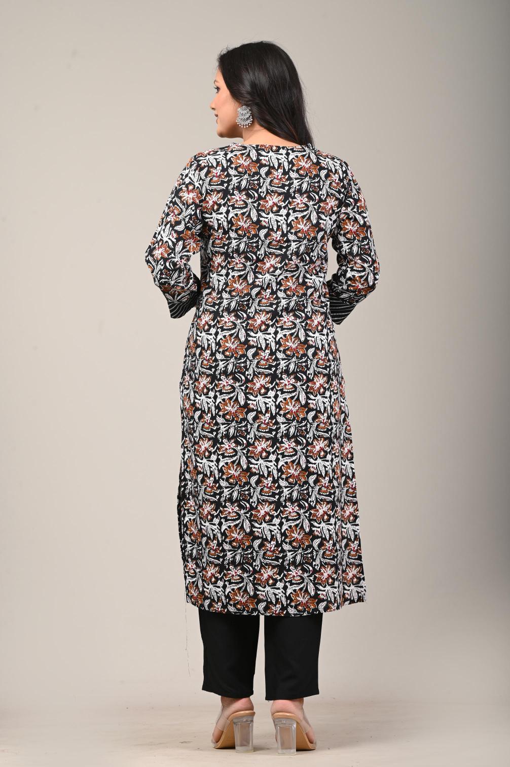 Black & Maroon Hand-Block Printed Suit Set