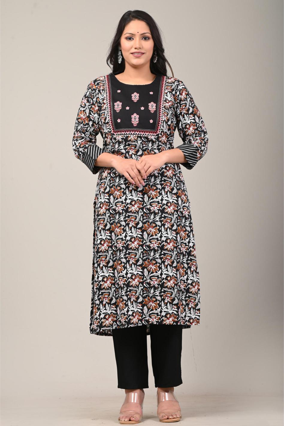 Black & Maroon Hand-Block Printed Suit Set