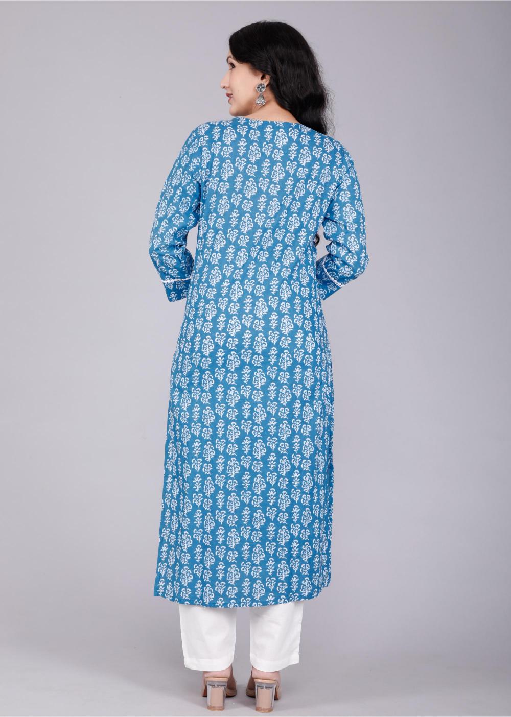 Indigo Blue Hand-Block Printed Cotton Suit Set