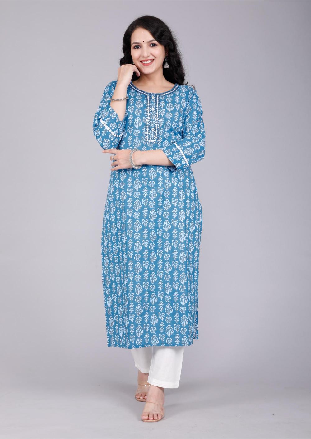Indigo Blue Hand-Block Printed Cotton Suit Set