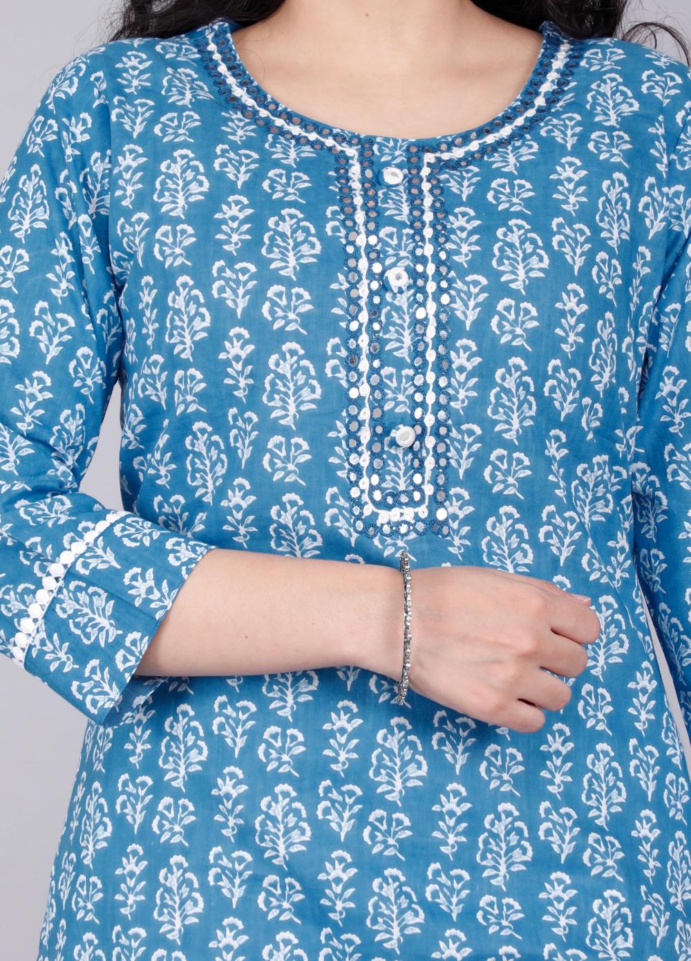 Indigo Blue Hand-Block Printed Cotton Suit Set
