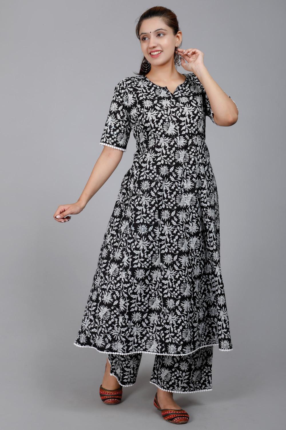 Floral Printed Cotton A-Line Kurta Set