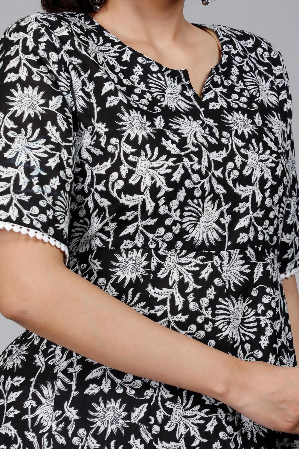 Floral Printed Cotton A-Line Kurta Set