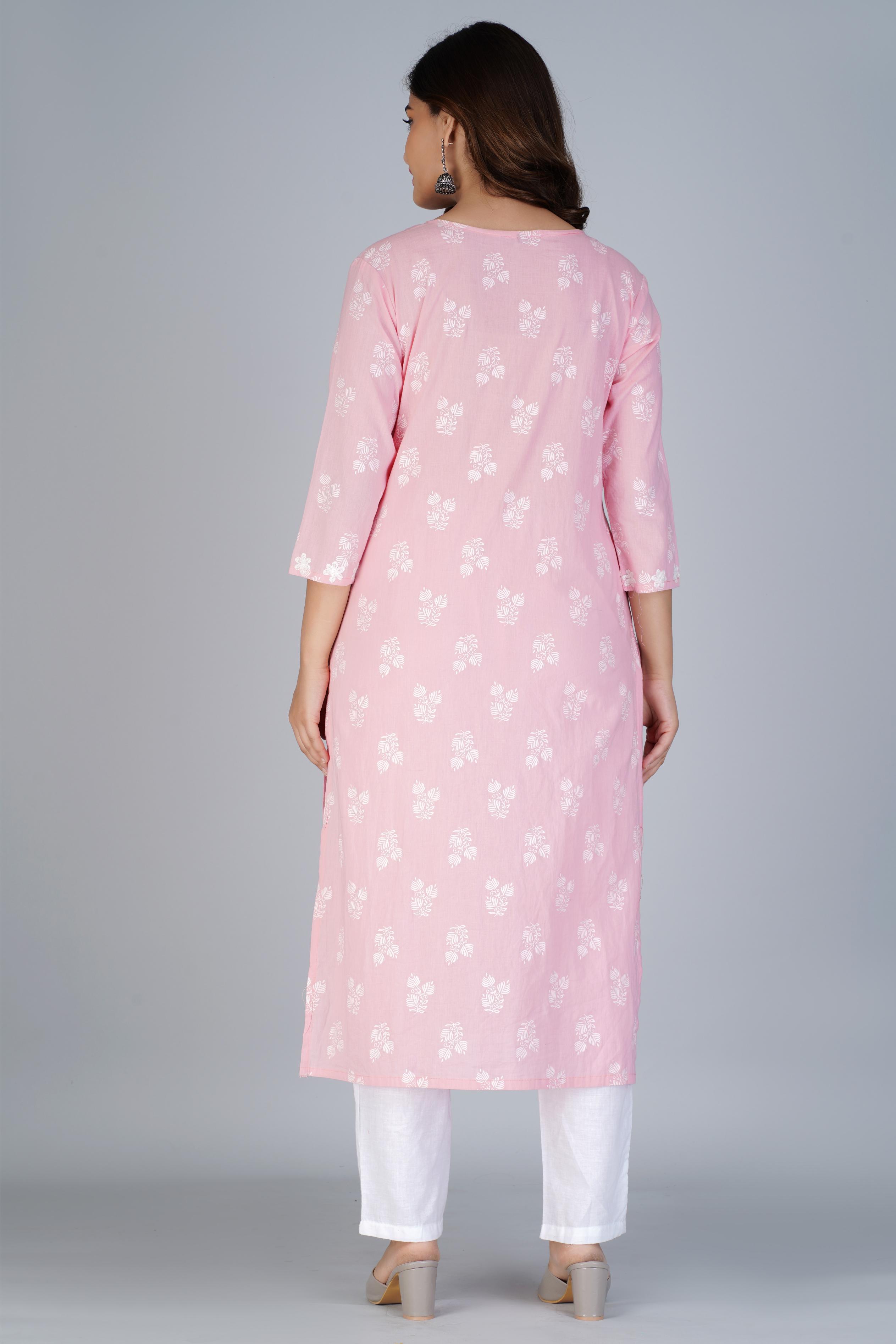 Blush Pink Embroidered Cotton Kurta Set