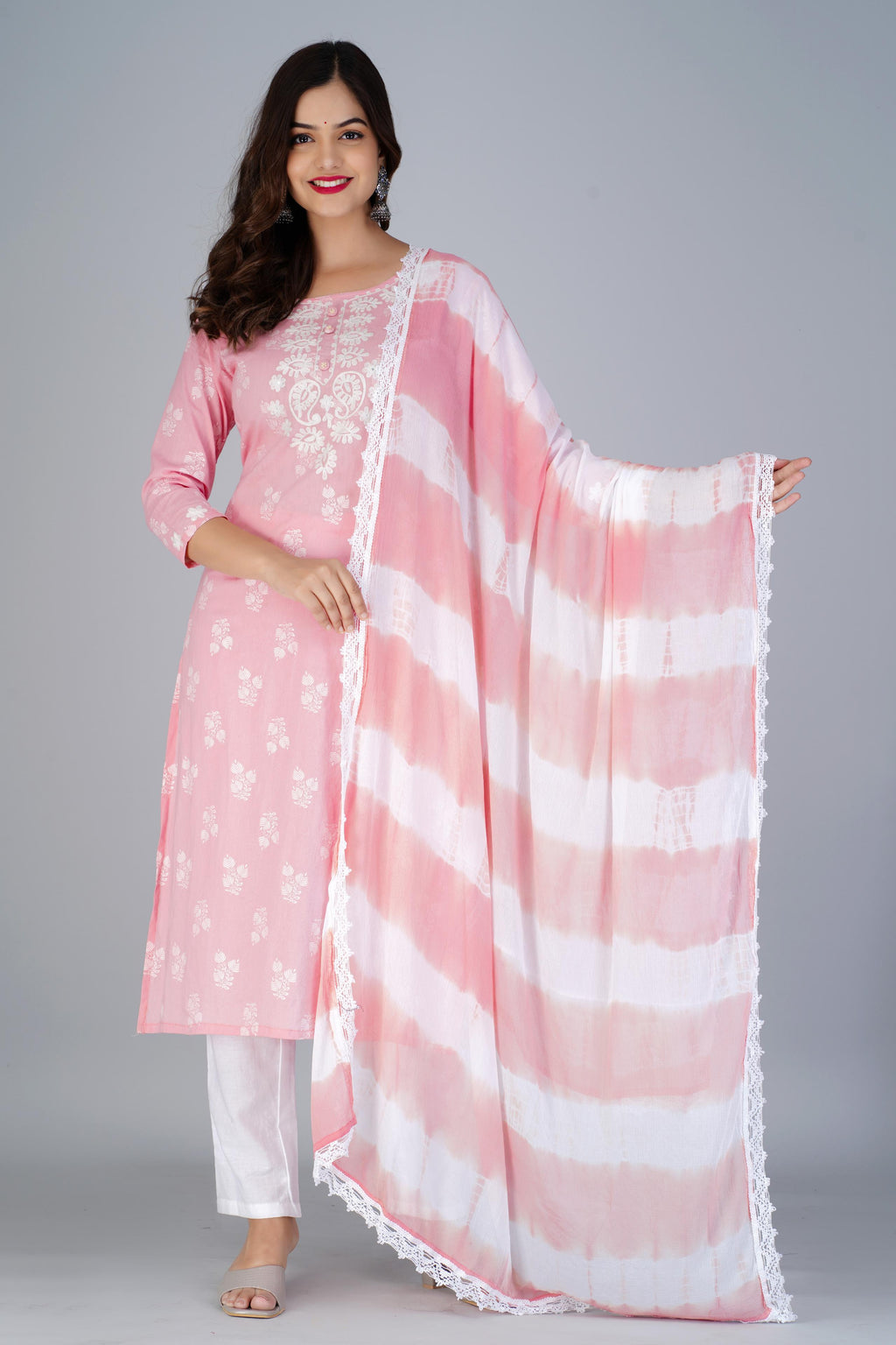 Blush Pink Embroidered Cotton Kurta Set