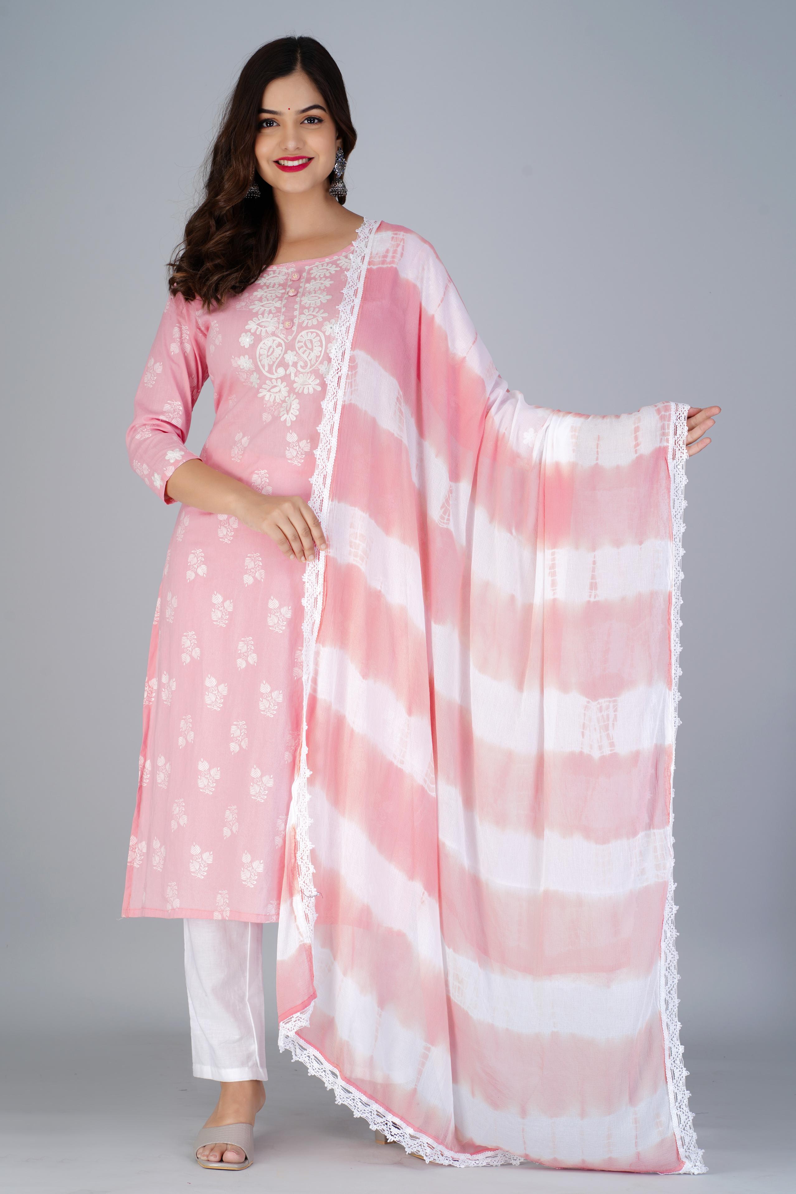 Blush Pink Embroidered Cotton Kurta Set