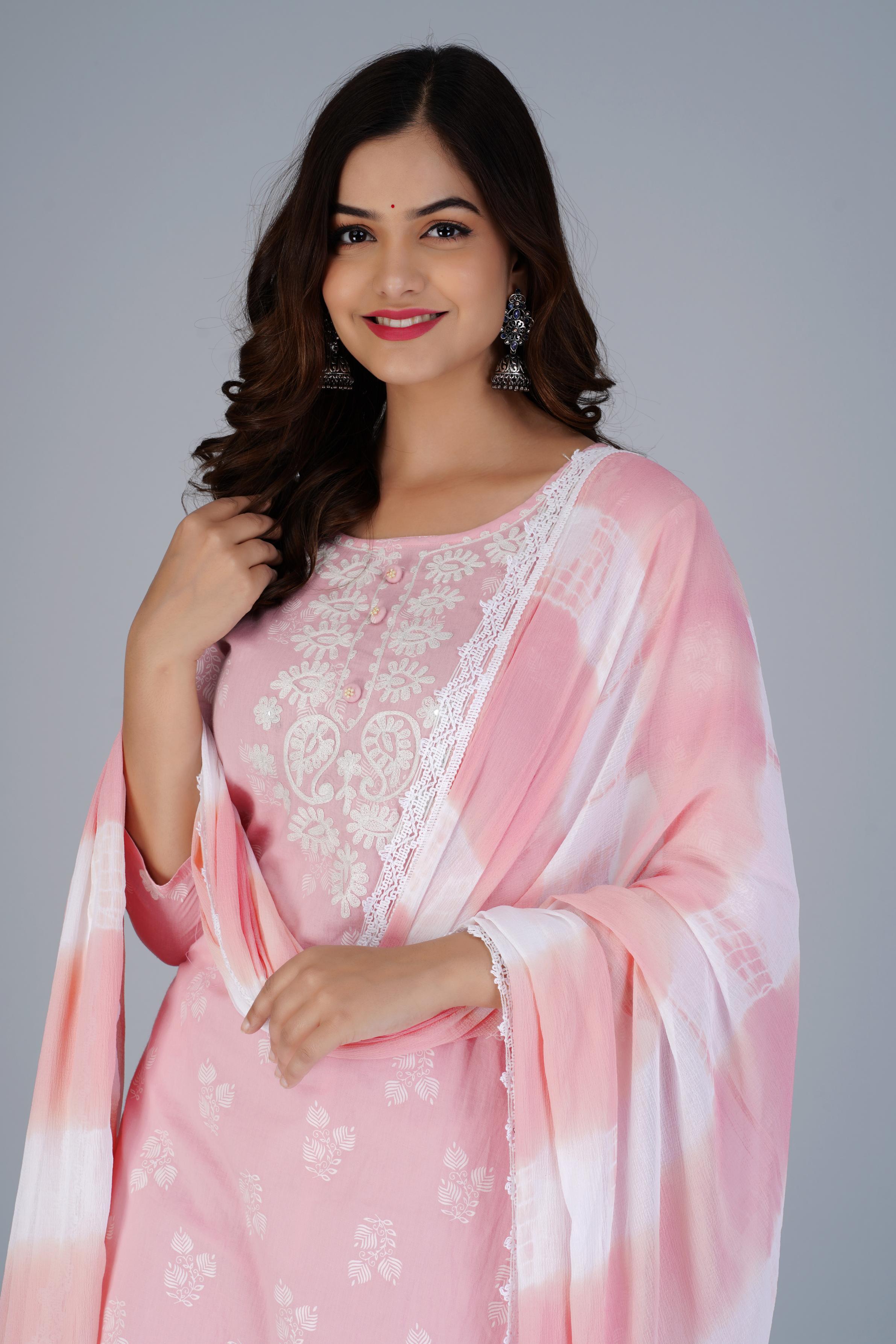 Blush Pink Embroidered Cotton Kurta Set