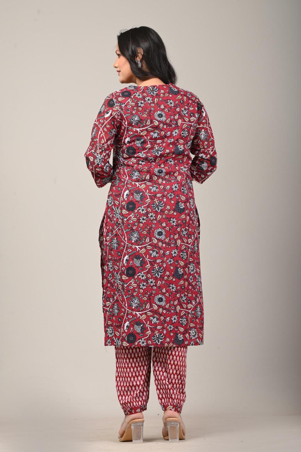 Florl Handblock Printed Cotton Kurta Set