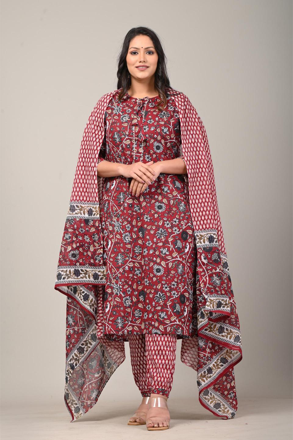 Florl Handblock Printed Cotton Kurta Set