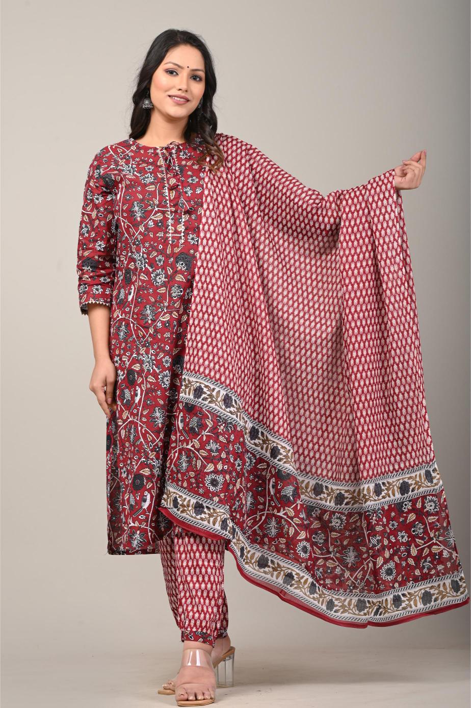 Florl Handblock Printed Cotton Kurta Set