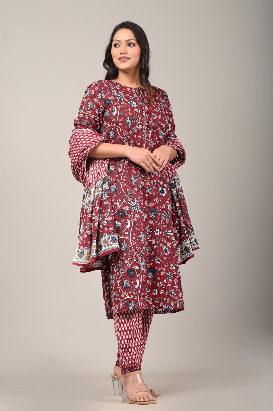 Florl Handblock Printed Cotton Kurta Set